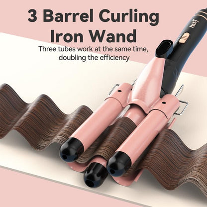 Maxt 5-in-1 Interchangeable Curling Iron Wand Set with 3 Barrels & Curling Thermal Brush | Ceramic Coated for Long-Lasting Curls, Waves Hair Curler (0.35-1.25 inch)