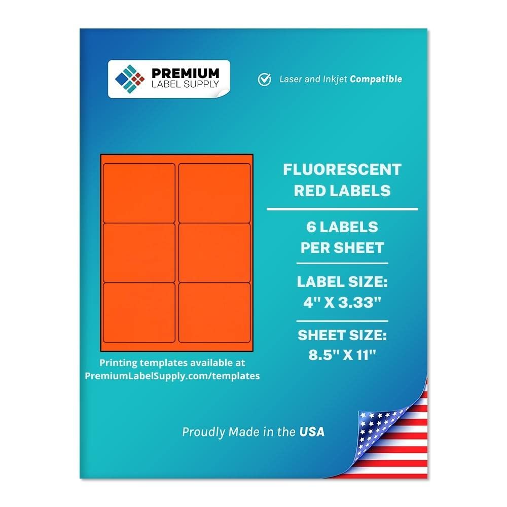 Premium Label Supply Bright Neon Color Fluorescent Stickers - 4" x 3.33" Labels - (Fluorescent Red, 150 Labels)