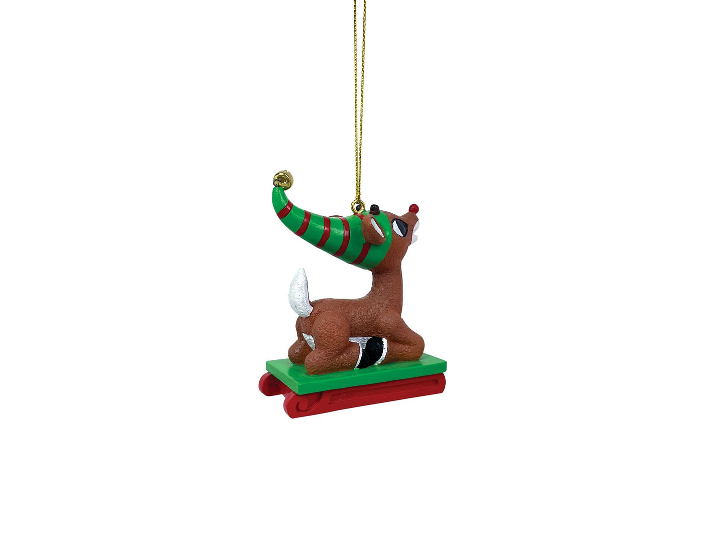 Department 56 Rudolph The Red-Nosed Reindeer Riding a Sled Hanging Ornament, 2.95 Inch, Multicolor