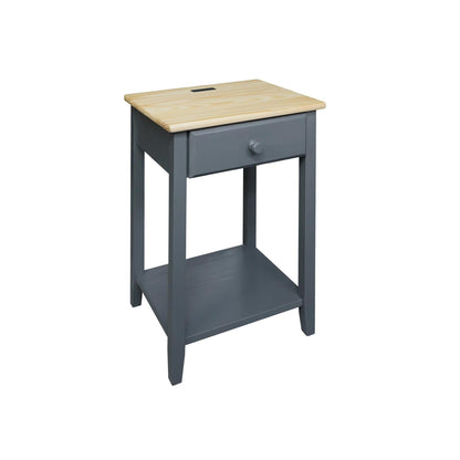 Casual Home Owl Night Stand with USB Port Charging Station and Drawer, 17.5" W x 14.25" D x 24.5" H, Natural Gray
