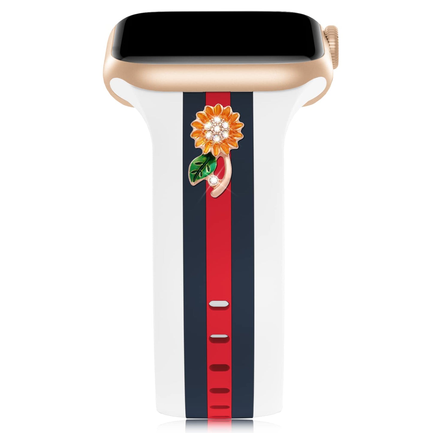 Designer Band with Charms Decor Compatible with Apple Watch Band 38mm 40mm 41mm 42mm 44mm 45mm 46mm 49mm Women Men, Stylish Silicone Sport Wristbands for iWatch Series 11 10 9 8 7 6 5 4 3 2 1 SE/3 Ultra 2/3