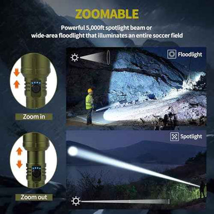 Tactical Flashlight High Lumens, 5000mAh USB-C Rechargeable, 3000lm Bright Flashlights 5000 FT Beam, 5 Modes, Zoomable, 7-32H Runtime, with Lens, for Camping, Hiking, Emergencies