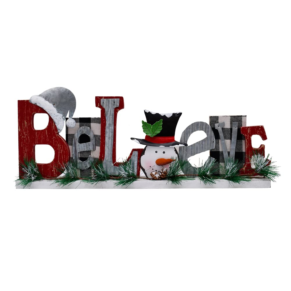 Morning View Wooden Believe Sign - Rustic Christmas Decor, Wood Letters Seasonal Word Cutout Block, Table Decorations, Snowman Table Sign, Holiday Xmas Home Decor