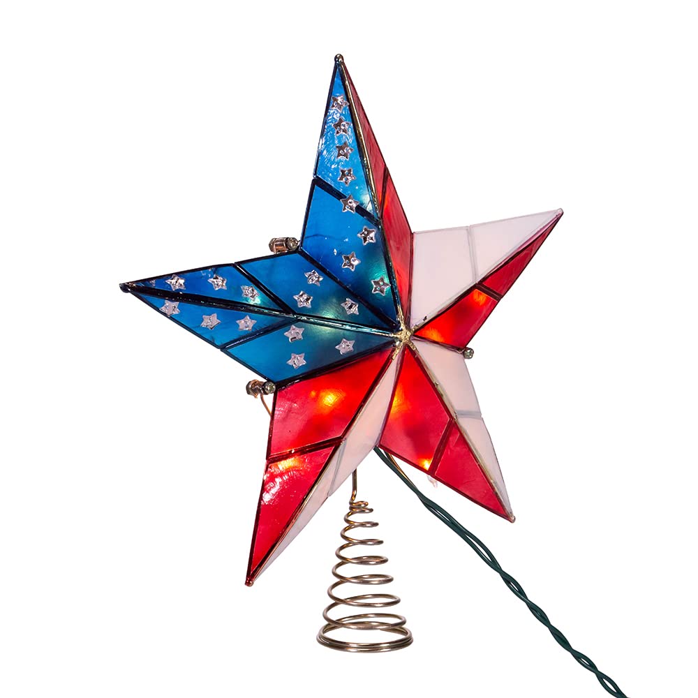 Kurt Adler UL 10L Capiz American Flag Inspired Star Treetop
