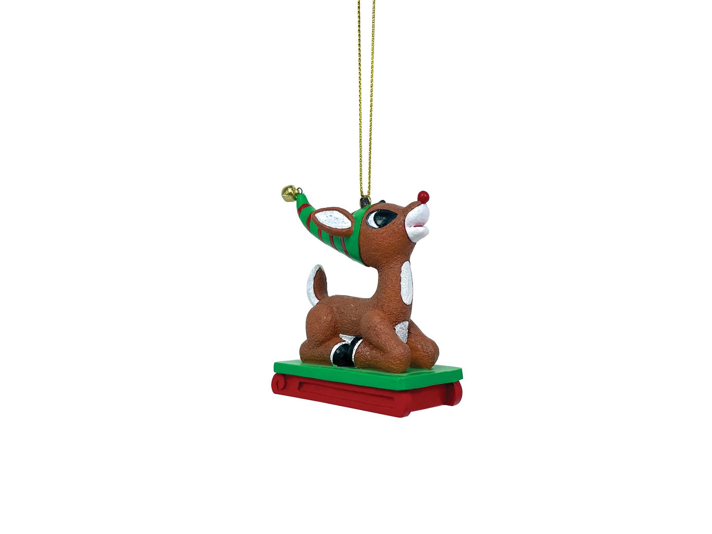 Department 56 Rudolph The Red-Nosed Reindeer Riding a Sled Hanging Ornament, 2.95 Inch, Multicolor