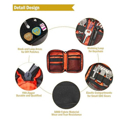 VIPERADE VE26 EDC Pouch Organizer with 11 Compartments, Small Tool Pouch with DIY Patches Area, EDC Pocket Organizer for Mutitools