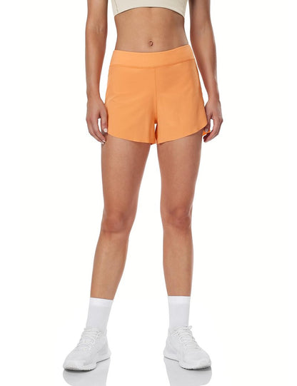 HeyNuts My Pace Running Shorts for Women, Mid Waisted Reflective Athletic Shorts Lined Workout Shorts 3" Cantaloupe S(4/6)