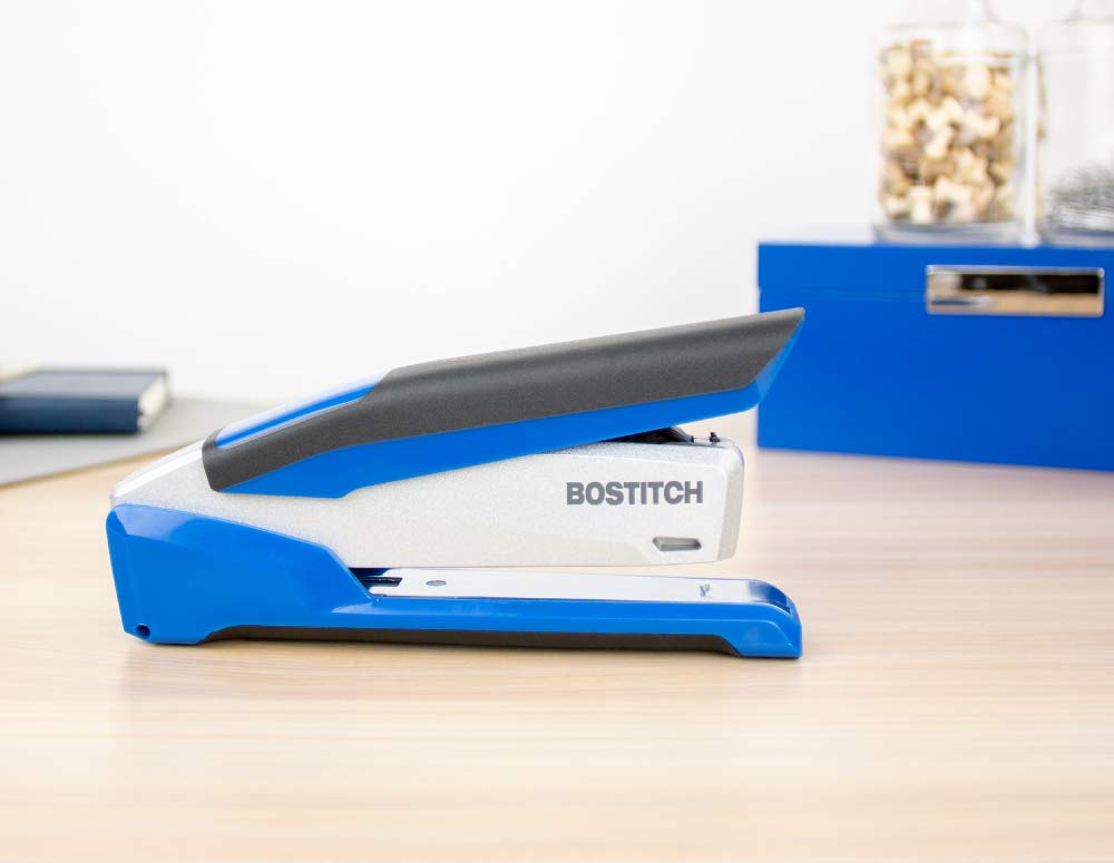 Bostitch Office InPower Spring-Powered Premium Desktop Stapler - One Finger, No Effort, Blue/Silver (1118)