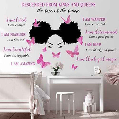 Chinco Black Girl Wall Stickers for Teen Inspirational Quote Wall Decal Butterfly Motivational Saying Positive Vinyl Stickers for Classroom Bedroom Office(Bright Style)