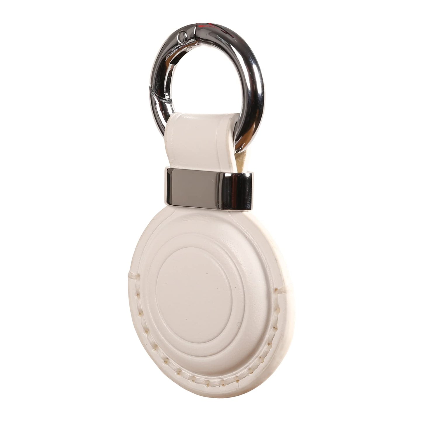 2 Pack KEEPXYZ Genuine Leather Keychain Holder Compatible with Airtag, Secure for Air Tag Keychain Holder Case Cover Key Chain Ring Accessories - White V2.0