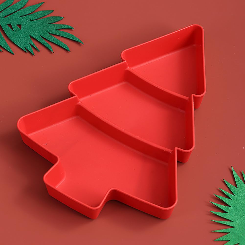 Amosfun Christmas Tree Snack Serving Tray 3 Grids Tree Shaped Plates for Dried Fruits Candy Nuts Treats Snack Christmas Party Favors 7 x 10 x 1.2 Inch