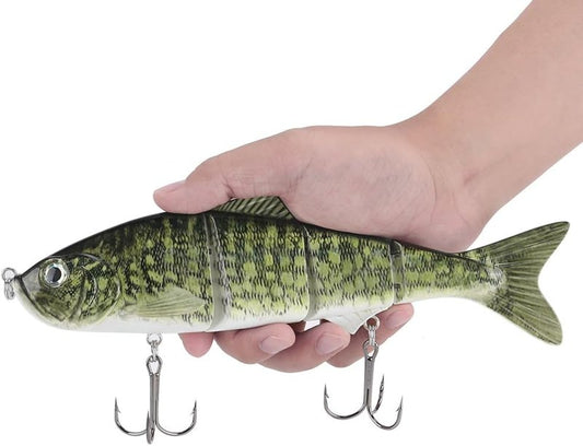 10-Inch Multi-Jointed Swimbait Fishing Lures - 4-Segment Giant Sinking Bass Crankbaits with Treble Hook
