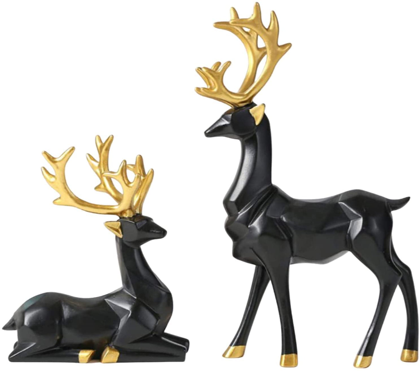 EIUY Nordic Style Origami Elk,Resin Sitting Standing Deer Statues, Creative Craft Reindeer Figurines，Ornaments Living Room TV Cabinet Wine Cabinet Gifts for Home Decoration One Pair (Black)