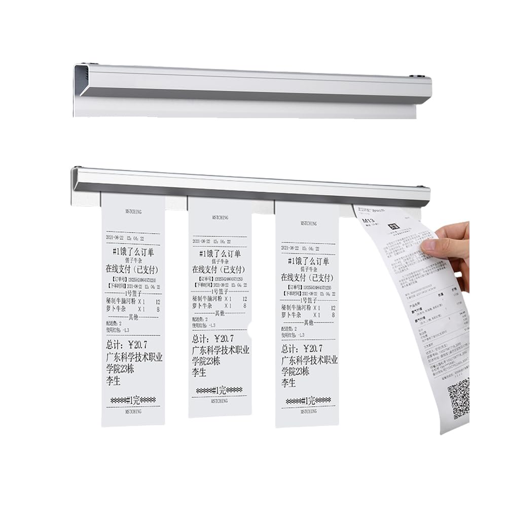ECKEK 2 Pack Ticket Holders Receipt Holder for Restaurant, No Drill Check Rack Order Receipt Rail Display Slide for Commercial Kitchen Cafes Pubs Bars (12 Inch)