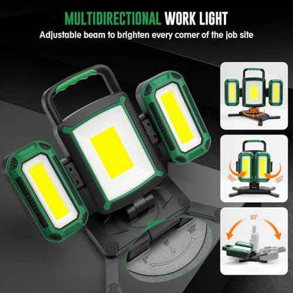 50W 5000LM Rechargeable Work Light, 3-in-1 Magnetic Work Light with Detachable 2 Floodlights, 9 Modes, Foldable&360¡Æ Rotatable IP65 Portable LED Worklight with Hooks for Jobsite Garage Car Repairing