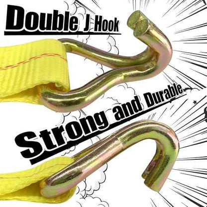 KJE Ratchet Straps Heavy Duty(4 Pack), 2" x 15' Ratchet Strap 10,000 Lbs Max Break Strength, Tie Down Ratcheting with J-Hook, Cargo Straps for Truck, Trailer, Moving Appliances