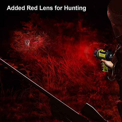 YIERBLUE Rechargeable Spotlight with 90,000 High Lumen LED, IP67 Waterproof Handheld Flashlight Searchlight with Detachable Red Light Filter