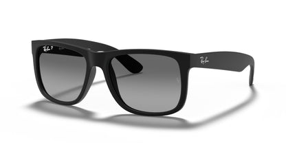 Ray-Ban RB4165 Justin Rectangular Sunglasses, Rubber Black/Polarized Light Grey Gradient Grey, 55 mm
