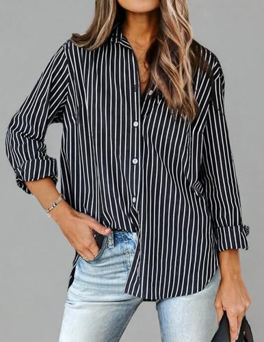 Zeagoo Womens Shirts Button Down Printed Lantern Long Sleeve Blouse Fashion Casual Tops 2025