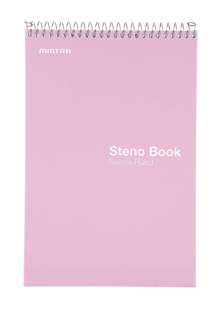 Mintra Office Steno Books Set - Top-Spiral Bound, Narrow Ruled, 100 White Tint Sheets, Pastel Covered Notebooks for Office & School, Colorful Lavender, Sage, Salmon, Spring Pink,6"x9", 8 Pack