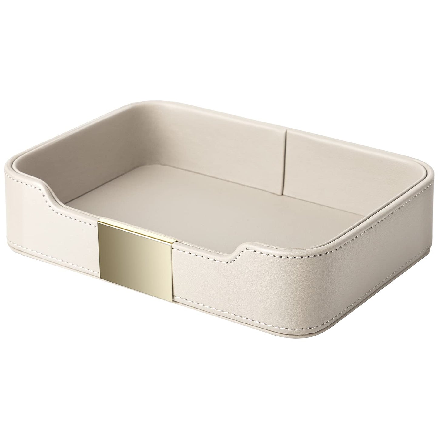SANZIE Luxury Leather Tray Organizer Valet Tray Key Tray for Entryway Table Desktop Storage Catchall Tray Decorative Tray for Jewelry Keys Wallet Phone Watch (Metal Gilded, Grey)