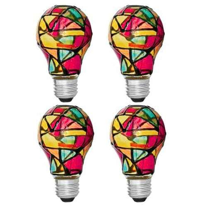 Tiffany 4 Pack Stained Glass Light Bulbs - A19 2W (25W Equivalent) E26 Base Mosaic Night & Party Light