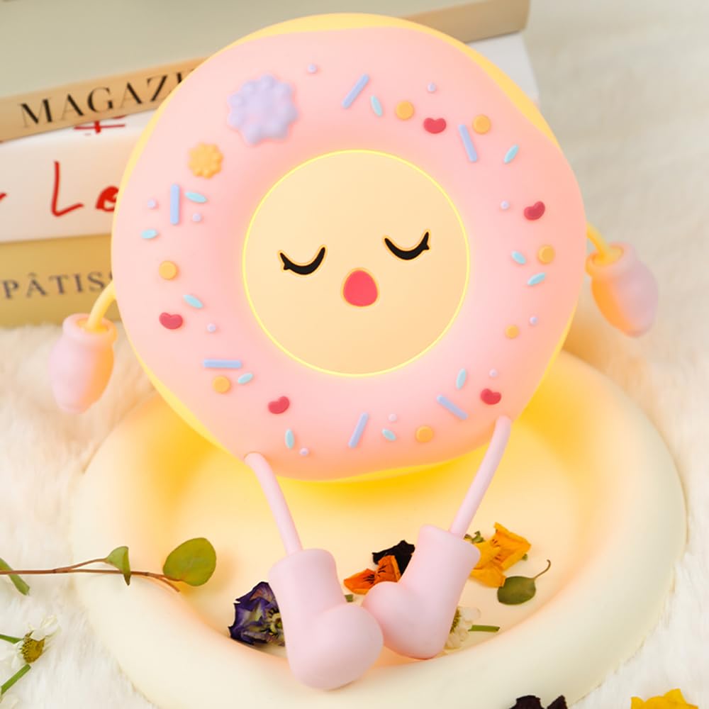 SAILINGFLO Donut Lamp - Silicone LED Night Light Gift for Boys Girls, Rechargeable Cute Night Light for Kid Room Decor - Pink