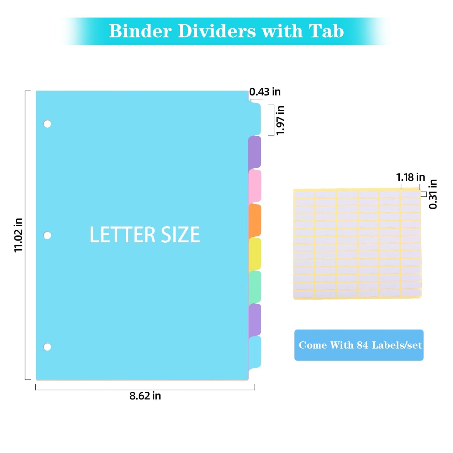 3 Ring Binder Dividers with TAB,48PCS/6 Set Plastic File Dividers,8 Tab 3 Hole Punch Dividers,Pastel Color,Letter Size,6 Sets