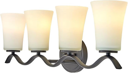 4 Light Bathroom Vanity Light Fixture, Oil Rubbed Bronze Vanity Light Fixtures with Milky White Glass Shade, Modern Bathroom Wall Sconces Lights Over Mirror