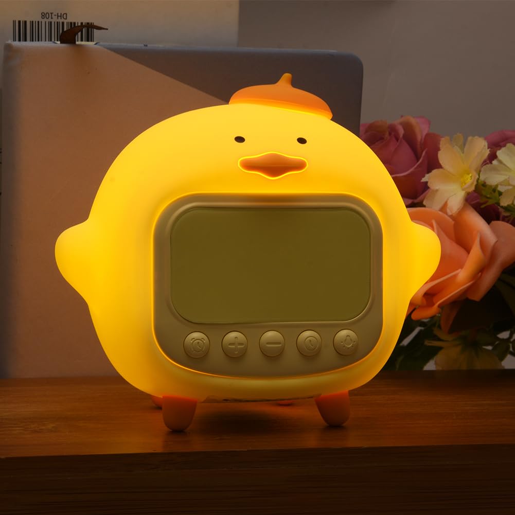 LVOERTUIG Cute Duck Alarm Clock for Kids, Digital Clock, Night Light, Children's Wake Up Lamp, Silicone Rechargeable Alarm Clock Lamp for Bedroom Decor, Birthday Gift (Yellow)