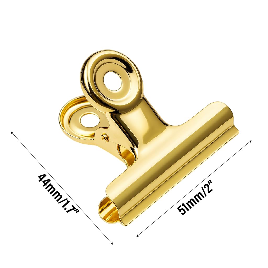 6PCS Bulldog Clip Gold Clips for Paper – Metal Binder Chip Retro Air Tight T Clamp Multi-Purpose for Food Bag Sealing Storage Hanging Invoice Bill, Kitchen Office Use, Heavy Duty Stainless Steel