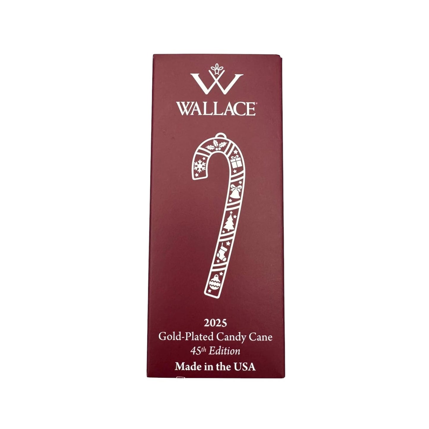 Wallace 2025 Gold-Plated Enamel Candy Cane Ornament - 45th Anniversary Edition - 24k Gold with Blue Enamel and Snowflake Design - 4.5 Inches - Holiday Collectible