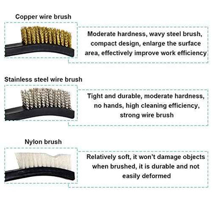 9 Pieces Mini Wire Brush Set, Mini Wire Scratch Brush with Handle, Small Steel Nylon Brass Brush Set, Double Ended Wire Brushes for Cleaning Welding Slag Rust (15)