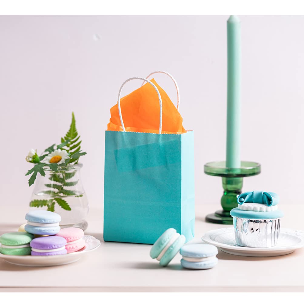 AWELL Mini Size Turquoise Blue Paper Bag with Handle Bulk Party Favor Bag 6x4.5x2.5 inch for Graduation Baby Shower Birthday Christmas Recycled Bag, 50 Counts