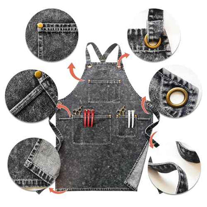Denim Apron With Pockets For Women,Jean Apron For Hair Stylist,Plus Size Aprons,Denim Work Aprons