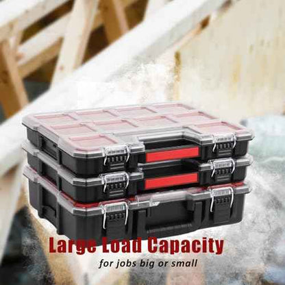 Tools Organizer, Small Parts Storage Craftsman Toolbox, 2 Pcs (1+1) Durable Hardware Deep Box Storage, 17.3 * 14 * 6.7" with Removable Inner Cups