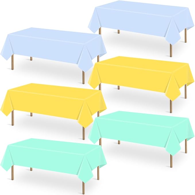 6 Packs Disposable Plastic Tablecloths 54 x 108 Inch Cool Tones Color Rectangle Tablecloth Waterproof and Oil-Proof Table Covers for Boy Birthday Picnic Easter Party Decorations