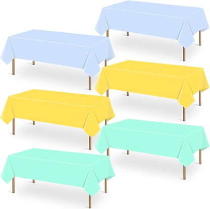 6 Packs Disposable Plastic Tablecloths 54 x 108 Inch Cool Tones Color Rectangle Tablecloth Waterproof and Oil-Proof Table Covers for Boy Birthday Picnic Easter Party Decorations