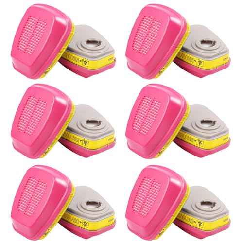 12 PCS(6 Pair) 60923 Respirator Cartridges - Particulate Filters Helps Protect Against Organic Vapors, Acid Gases Compatible with Half and Full Face Pieces 6200 6800 FF400 Series