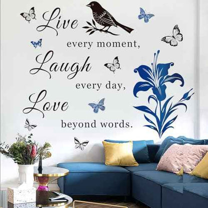 Motivational Wall Decal Quote Live Every Moment Laugh Every Day Love Beyond Words Wall Decals Family Inspirational Wall Stickers for Bedroom Living Room Window Decor Home Decor.(Blue)