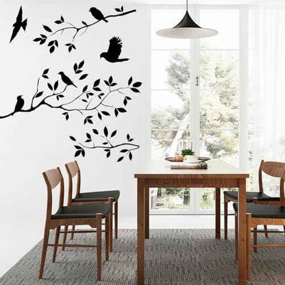 Bird Tree Branch Wall Sticker Decal Black Vinyl Wall Art Decor Peel and Stick Living Room Home Decoration