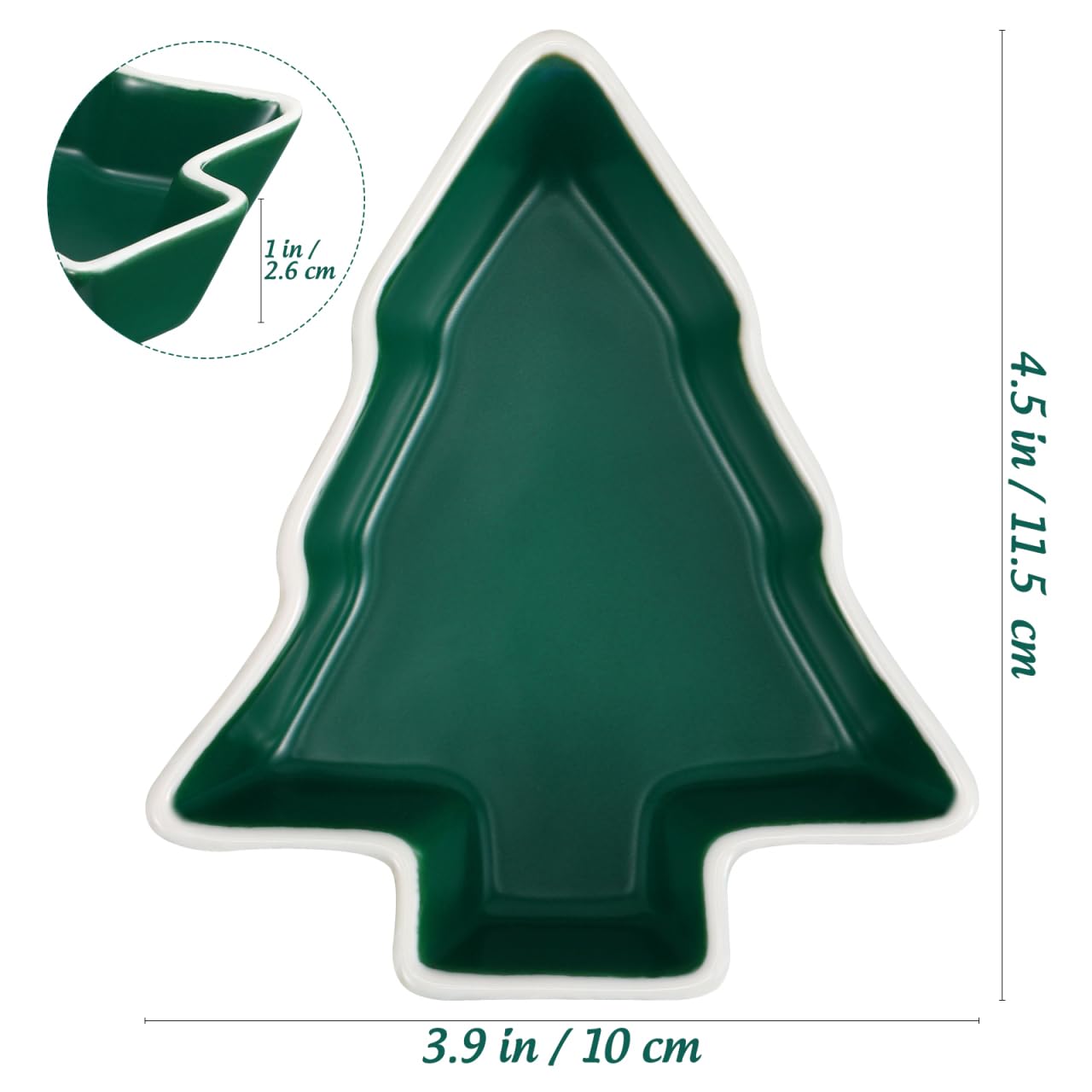 Garneck 2Pcs Christmas Tree Shaped Snack Plates Ceramic Dark Green Xmas Candy Trays for Snack Dry Fruit Christmas Winetr Holiday Party Daily Use