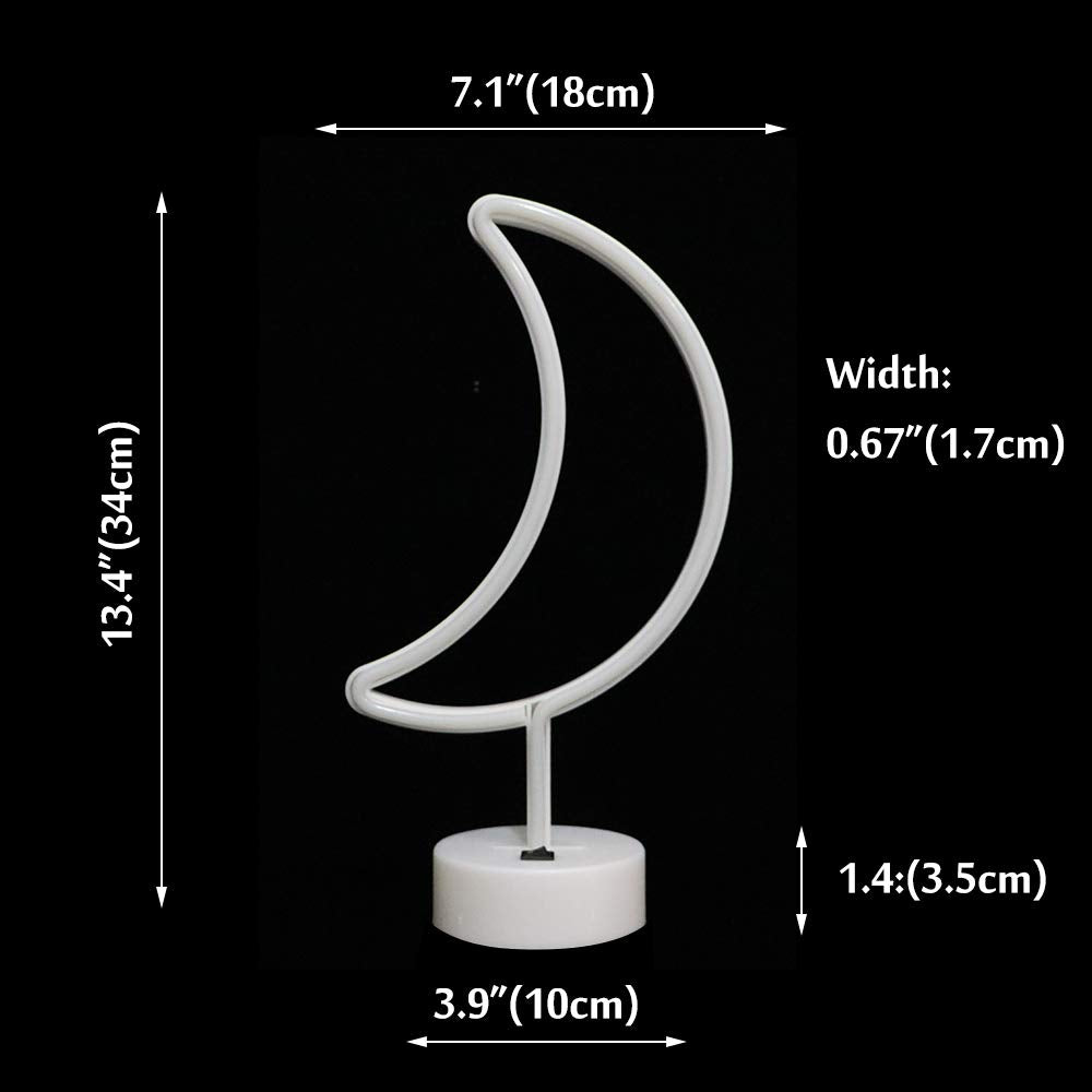 Vicila Neon Moon Lights - LED Moon Decor Neon Signs Art Decorations Crescent Night Lights Lamp for Party Supplies, Children Kids Girls Gift - Moon with Holder Base (White)