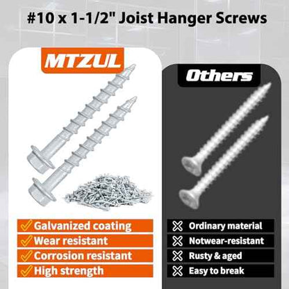SD Connector Screws, #10 x 1-1/2" Heavy?Duty Joist Hanger Screws, 1/4" Hex Head Wood Screws, 0.380" Dia Deck Screw, 16D Nails Replacement Screw, Mech Galvanized Wear & Deformation Resistant (500?Qty)