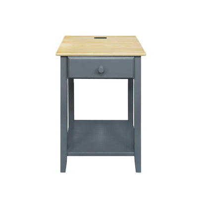 Casual Home Owl Night Stand with USB Port Charging Station and Drawer, 17.5" W x 14.25" D x 24.5" H, Natural Gray