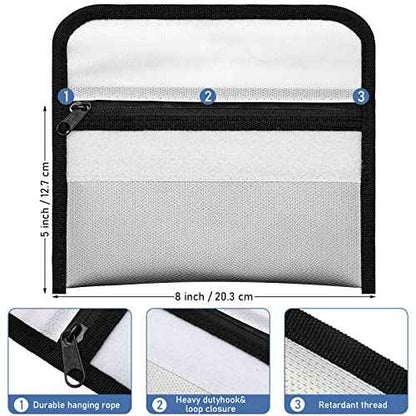 Leinuosen 6 Pack Small Fireproof Bag 8 x 5 Inch Fireproof Money Waterproof Pouch Document Bag with Zipper Silicone Coated Money Holder Safe Accessories for Valuables Passport(Black and Silvery)