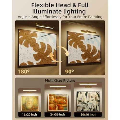 EZVALO Picture Light for Wall, 4800mAh Rechargeable Wireless Remote, Dimmable Magnetic LED Art Display Light with 3 Color Temperatures, for Gallery, Living Room, Bedroom, Hallway (Gold-2Pack)