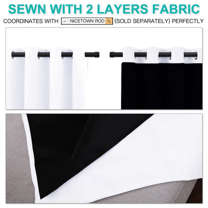 NICETOWN 100% Blackout Window Curtain Panels, Cold and Full Light Blocking Drapes with Black Liner for Nursery, 84 inches Drop Thermal Insulated Draperies (White, 2 Pieces, 52 Wide Each Panel)