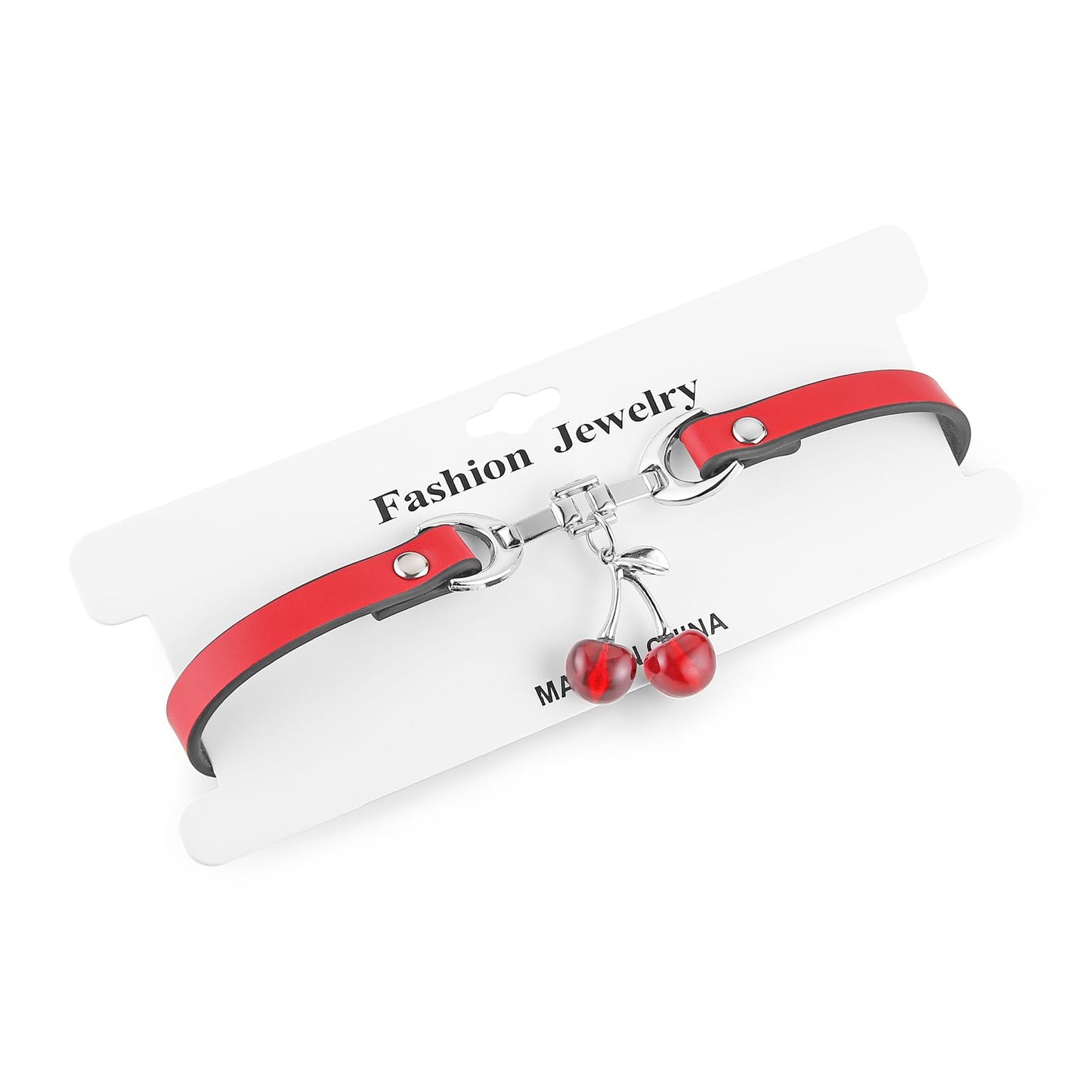 Cherry Pendant PU Leather Collar For Women Red Black Contrasting Cute and Cool Style Decorative Accessories（Cherry）