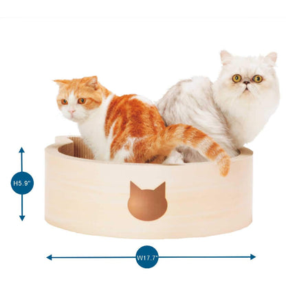 NECOICHI Cat-Headed Scratcher Bed (Birch, Large) | Cardboard Cat Scratcher Bowls for Indoor Cats - Cat Scratching Board, Cat Scratch Pad Lounger with Reversible Usability and Extra Comfort for Lounge